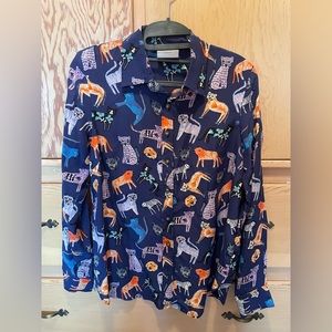 Anthropologie silk blouse with fun cat print